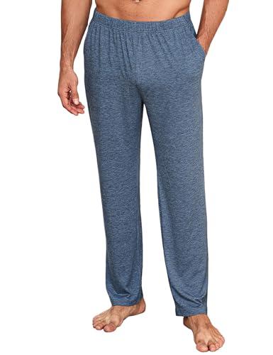Uniexcosm Pantaloni da Notte Uomo Lunghi, Pigiama Lungo in Cotone Comodo, Pantaloni da Casa per Dormire Blu L