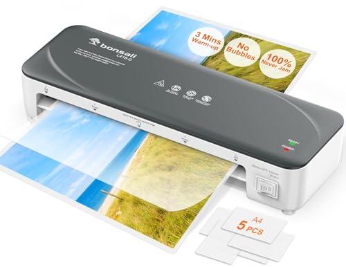 Bonsaii Laminatrice A4 Bianca con Tecnologia Anti-Incollo – Laminazione rapida e uniforme di foto e documenti, 80-125 micron, ideale per scuole, uffici e uso domestico (L418-C)