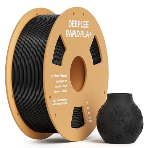 DEEPLEE Rapido Filamento PLA Plus 1,75 mm, Filamento PLA+ ad Alta Velocità Fino a 600 mm/s, Precisione Dimensionale +/- 0,02 mm, per Stampanti 3D FDM, Nero 1KG