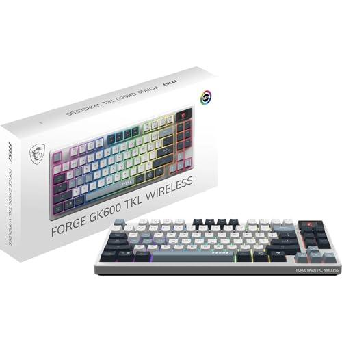 MSI Forge GK600 TKL Wireless Sky FR - Tastiera AZERTY meccanica a switches lineari, tasti PBT stampati Sublimazione, base antiscivolo, LED RGB, USB 2.0, Bluetooth, 2.4 GHz - Tenkeyless