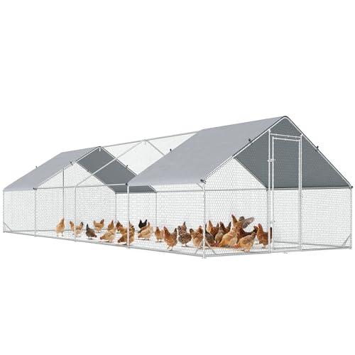 PawHut Pollaio da Esterno con Telaio Zincato e Rete Esagonale, Pollaio per Galline da Esterno con Copertura in Tessuto Impermeabile per 16-24 Polli, Anatre e Conigli, 3x8x2m