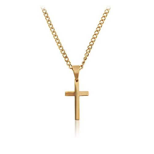 Made By Nami Collana Da Uomo 60 cm In Acciaio Inox con Pendenti - Collana Fresca a Maglie Fatte a Mano - Regalo Di Compleanno Per Lui (Croce d'oro)