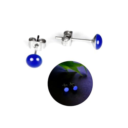 Orecchini a Brillantino Neon Fosforescenti 5 mm. in Acciaio Inossidabile che si Illuminano al Buio Ipoallergenici Orecchini a Lobo per Donne Ragazze Bimbe, Elesea Gioielli (Blu Scuro)