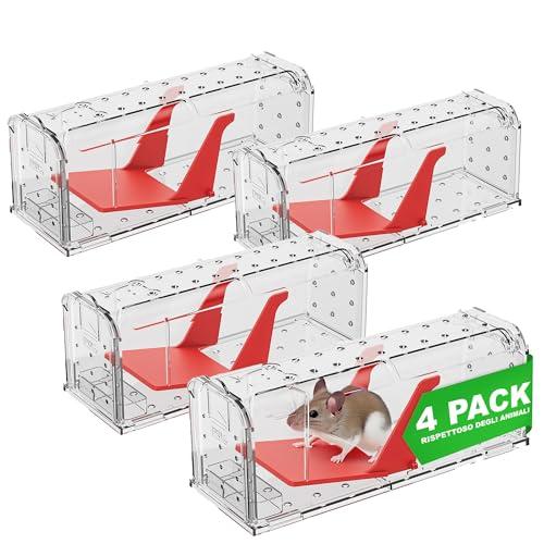 Roshield 4 x Trappole friendly per la cattura di TOPI, adatte ad interni ed esterni. Antiparassitari e catturano l’animale vivo. Riutilizzabili, eseguono una cattura veloce ed altamente sensibil