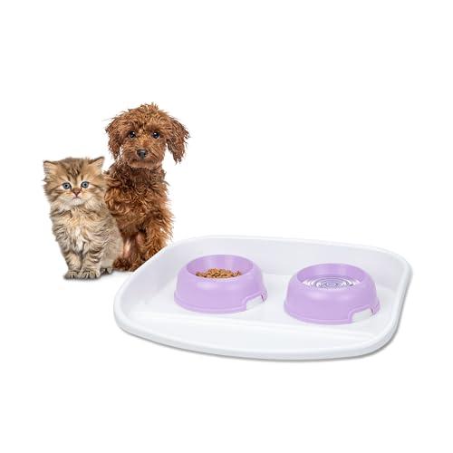 Ferplast Vassoio con ciotole per cani e gatti LINDO Doppia mangiatoia per animali, Base in plastica resistente, Piedini antiscivolo, Due ciotole incluse capacità 0,6 L, 44,5 x 34 x h 7 cm Rosso