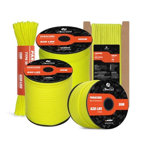 Abma Cord Paracord 4mm 9 Fili 30m Corda Paracord Nylon Corda da Paracadute Tipo 3 620lbs - Max. 280 kg - Neon Giallo