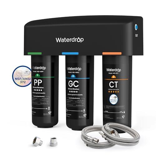 Waterdrop TSA Filtro Acqua Sistema, 3 Stadi Depuratore Acqua Domestico per Sotto Bancone, Sistema di Filtraggio dell'Acqua, Certificato da NSF/ANSI 42, Rimuove Fluoruro, Piombo, Cloro, Cattivo