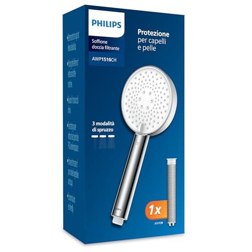 Philips Soffione doccia con filtro, rimuove efficacemente cloro e altre particelle di grandi dimensioni, tre modalità di spruzzo, design rinforzante, capacità di filtro di 1 mese