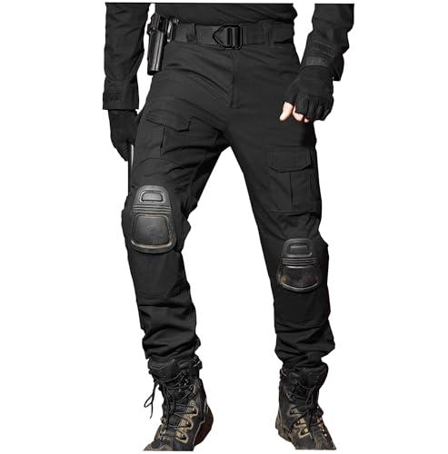 WISEONUS Multi-Pocket Duty Pantaloni Paintball Shooting BDU Pantaloni Tattici Pantaloni Airsoft con Ginocchiere (IT, Testo, S, Regular, Regular, Nero)
