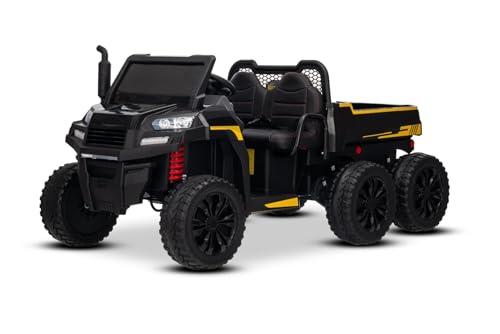 Auto elettrica da fattoria RIDER 6X6 24V con trazione integrale 4x 200W, due posti, nero, batteria al litio, ruote EVA, sedile doppio in ecopelle, assali sospesi, telecomando 2.4 GHz, Bluetooth