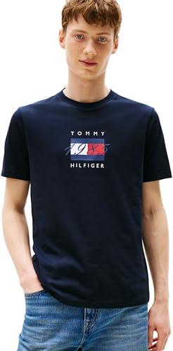 Tommy Hilfiger Uomo T-Shirt Maniche Corte Linear Flag Graphic Regular Fit, Blu (Desert Sky), S