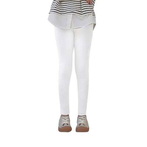 Uizuooy Leggings in Cotone per Bambina Pantaloni da Bambini Traspiranti per Pantaloni da Ballo per Ragazze Sportivo per Bambini Allenamento Casual Bianco-134-1