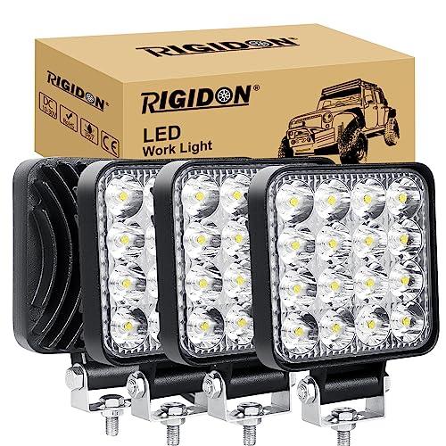 RIGIDON 4 Pcs Mini Faro da Lavoro LED, 3.3 Pollici 48W Spot Luci di Lavoro, Fari di Profondità, Tripla Fila Barra Fuoristrada Per Auto Trattore Escavatore Camion SUV ATV 4x4, 12V 24V 6000K