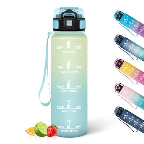 HoneyHolly Borraccia 1 Litro, A Prova di Perdite, Borraccia Palestra, Riutilizzabile, Water Bottle, Indicatore del Tempo, Bottiglia Acqua per Palestra, Ciclismo, Ufficio, Esterno