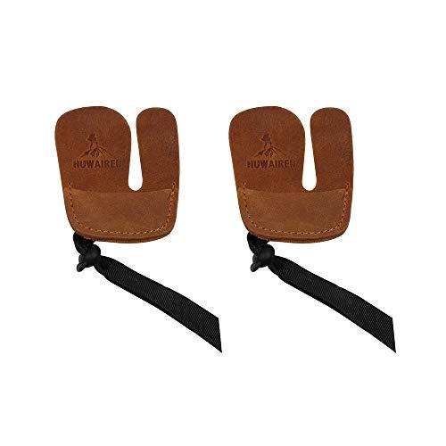 Namvo 2pcs linguette per Dita di tiro con L'Arco in Pelle di Mucca per Protezione per Le Dita di tiro con L'Arco da Caccia all'aperto Marrone