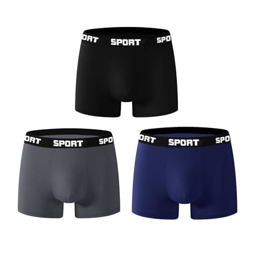 Boxer da Uomo per Uomo Traspirante e Traspirante, Biancheria Intima da Uomo con Cintura, 3 Paia di Nero/Blu Navy/Grigio Scuro, Large-X-Large