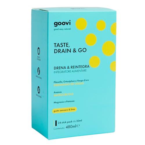 Goovi, Taste Drain & Go, Integratore Alimentare Drenante con Magnesio e Potassio, Favorisce il Microcircolo, con Estratti Vegetali di Ananas, Pilosella, Verga d'Oro, Gusto Zenzero e Lime, 24 Stick