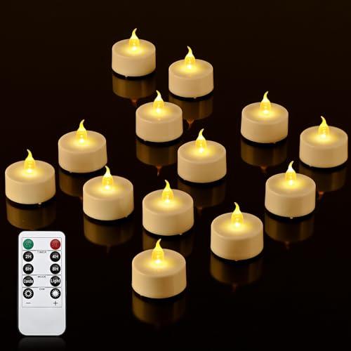 cimetech 12 lumini a LED con timer, telecomando senza fiamma, candele a LED elettriche, alimentate a batteria, per casa, stanza, tavolo, Halloween, decorazioni natalizie