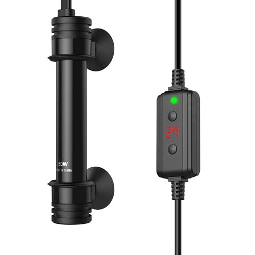 NICREW Riscaldatore Acquario 50 W, Riscaldatore per Acquario Sommergibile con Indicatore di Temperatura per Acquario Fino a 40 L, Termostato Acquario con Ventose