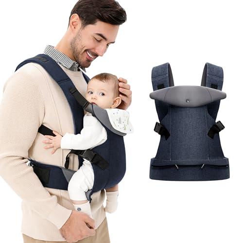 IULONEE Marsupio per Neonati Ergonomico Porta Bebè Portaneonati con Bavaglini Staccabili Baby Carrier Carry Porta bambini 3-36 Mese (3-15kg) (Blu Scuro)