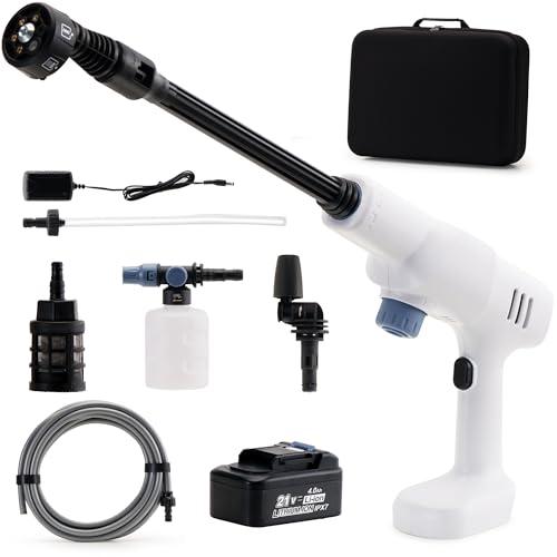 Trisruvian Idropulitrice Portatile a Batteria: 150 Bar 21V 4.0Ah Alta Pressione senza Fili con Ugello 6-in-1 e Autonomia 60 Minuti per Pulizie Esterne Giardino Auto Facciate e Terrazzi