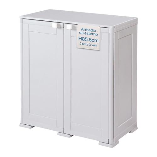 Tomaino - Armadietto Portascope per Esterno con 2 Ante e 3 Vani - Mobile da Esterno Balcone, Giardino, Garage - Armadio Portascope da Esterno SIMPLEX Grigio