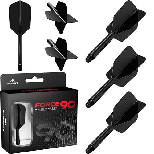 Mission Darts Force 90 | Freccette con sistema integrato di precisione e asta, confezione da 3 alette e steli combinati 2 in 1 professionali altamente durevoli | Slim (nero, corto)