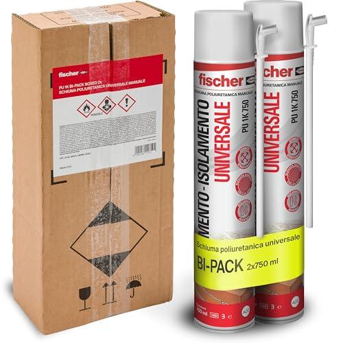Fischer 2x 750ml Bi-Pack Schiuma Poliuretanica Espansa Isolante in Imballo Protettivo con Erogatore, Universale per Riempimento Muro, Telai Porte, Infissi, Finestre [AMAZON EXCLUSIVE]