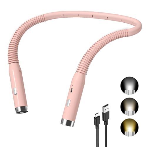 Diboniur Lampada da Lettura, Luce da Lettura per Libro, 3 Colori, 3 Livelli di Luminosità, Ricaricabile, Perfetta per Leggere, Studio, Viaggio, campeggio (rosa)