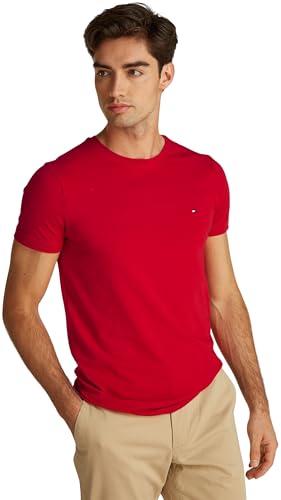 Tommy Hilfiger Uomo T-Shirt Maniche Corte Stretch Slim Fit Tee Scollo Rotondo, Multicolore (Medium Red), M