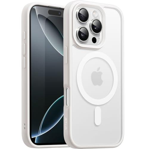 JETech Cover Magnetica per iPhone 16 Pro 6,3 Pollici Compatibile con MagSafe, Traslucido Opaco Retro Sottile Antiurto Cellulare Custodia (Titanio Bianco)
