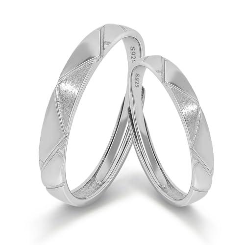 Meissa Anelli di Fidanzamento Regolabili in Argento Sterling 925, Fedi Nuziali Minimaliste per Coppie, Set Lui e Lei con Gioielli Eleganti e Delicati