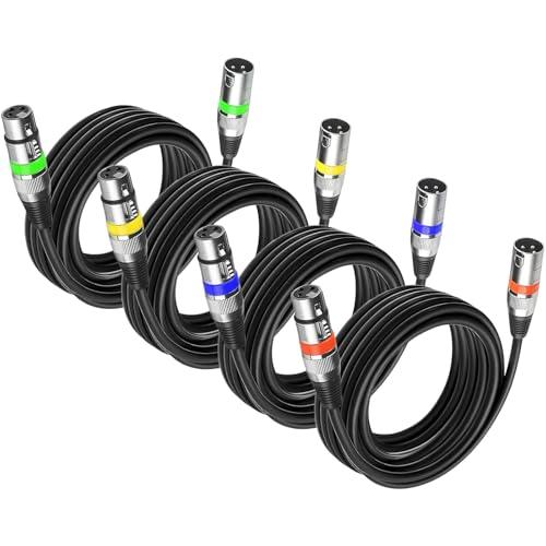 4Pack Cavo Xlr Bilanciato 5m Cavo Microfono Xlr 5 Metri, Cavo Dmx Luci Cavo Cannon 5 mt Maschio Femmina 3 Pin Cables, Cavo Segnale Dmx Cavi Xlr 3 Poli per Luci a Teste Mobili o Par LED o Microfoni