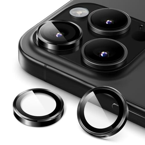 JETech Pellicola Fotocamera per iPhone 16 Pro 6,3 Pollici e iPhone 16 Pro Max 6,9 Pollici, 9H Vetro Temperato Cover Anello Individuale in Metallo, HD Chiaro, 1 Set (Nero)