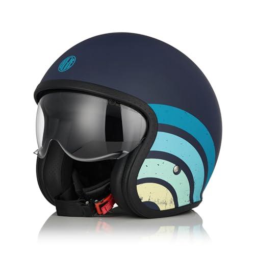 ORIGINE Casco moto Jet Casco da scooter con visiera omologata ECE 22-06 (HERITAGE MATT BLUE, XL)
