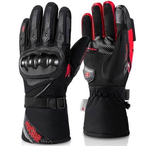 BORLENI Guanti Moto Invernali Uomo, Guanti da Moto Invernali con 3M Thinsulate, Impermeabili Antivento Termici con Touchscreen e Protezioni in Fibra di Carbonio per Nocche, Taglie Red-L