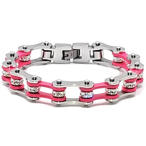 Bracciale Catena Moto in Acciaio Inossidabile Fucsia – Desja Gioielli – Bracciale Donna Anallergico con Shopper e Custodia in Omaggio – Idea Regalo Originale