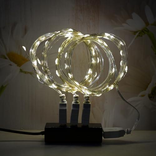 MUXIJIA 4 x luce stringa LED, 20 x LED 2M / 6.6Ft esterno/interno alimentatore USB impermeabile per camera da letto, cortile, matrimonio, Natale, fai da te, ecc. (Bianco caldo)