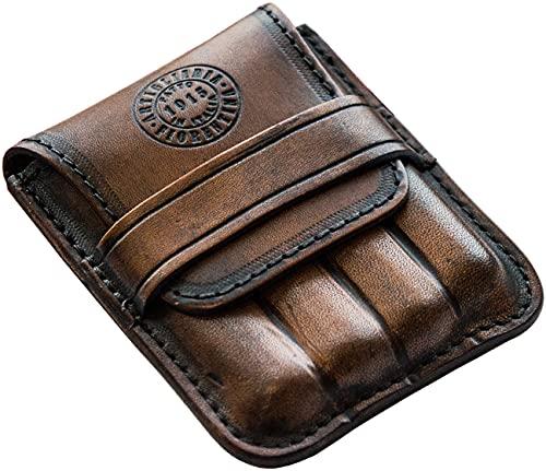 Portasigari Artigianale in Vera Pelle – Modello Arezzo per 4 Ammezzati – Concia Vegetale e Tamponatura a Mano – Fatto in Italia – Idea Regalo Uomo Elegante