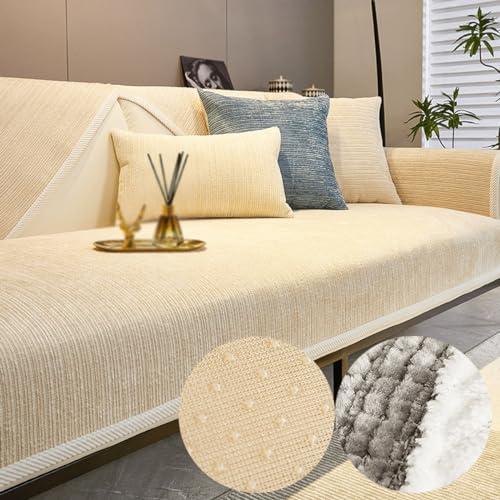 FunnyFuzzy - Copridivano in ciniglia a righe, antigraffio, per divani componibili, 90 x 160 cm, colore: beige, resistente ed elegante