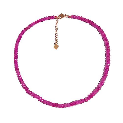 Collana girocollo con perline fatta a mano per donne e ragazze | Collana girocollo con pietre preziose curative con pietre preziose naturali | Regalo per ragazze (Rosa fluo)