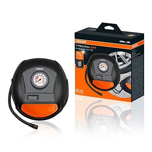 OSRAM OTI200 TYREinflate 200, Pompa elettrica analogica, compressore Auto Portatile 12V, Alimentazione Tramite accendisigari, gonfiaggio dei Pneumatici in 4,5 min, Senza Luce LED, Stop