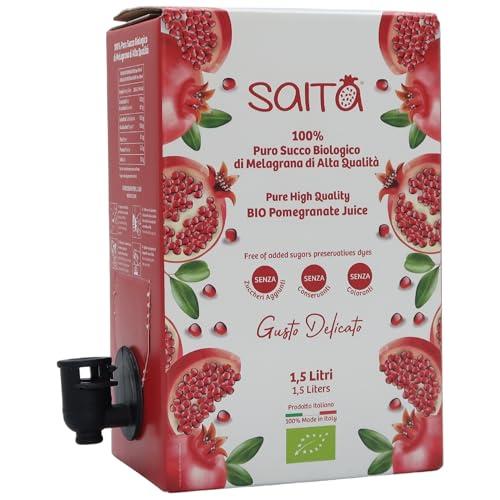 Saita Succo di Melograno 100% Puro Biologico, Succo di Frutta Senza Zuccheri Aggiunti, Vitamina C Naturale, Vegan Superfood Detox, Bag in Box 1,5 l, Delicato, Made in Italy