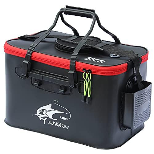 Secchio da Pesca Pieghevole - 23L/30L/38L Multifunzionale per Esche e Pesci Vivi, Borsa in Eva da Campeggio all'Aperto e Protezione per Pesci (Nero, 38L)