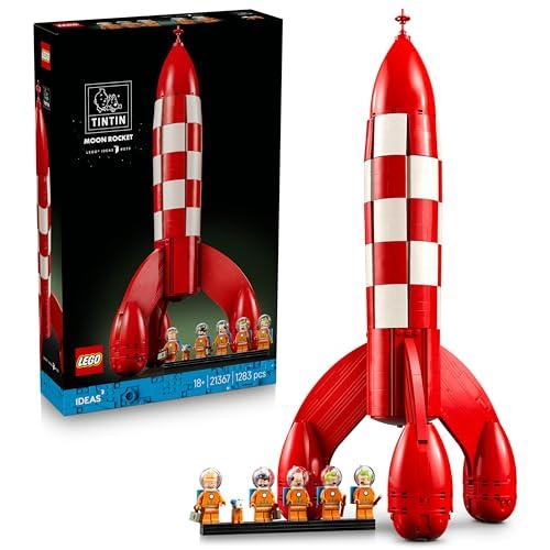 LEGO Ideas Razzo Lunare di Tintin - Kit Modellismo Spaziale per Adulti da Esposizione - 5 Minifigure e Cane Snowy - Decorazioni da Scrivania Fai da Te - Idea Regalo per i Fan dei Fumetti - 21367
