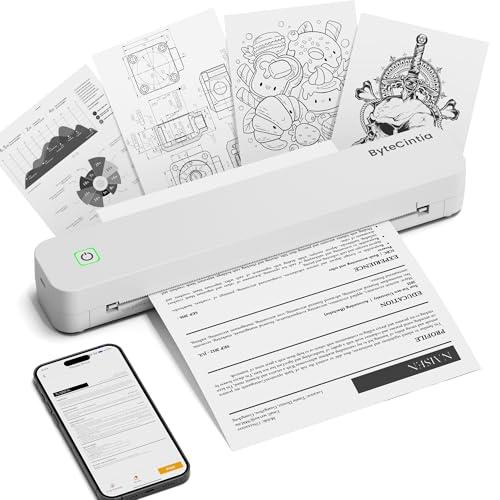 ByteCintia C80 Stampante Portatile A4,Stampante Termica Portatile compatibile con formato A4, stampante senza inchiostro compatibile con Android e iOS e laptop per ufficio, auto e casa