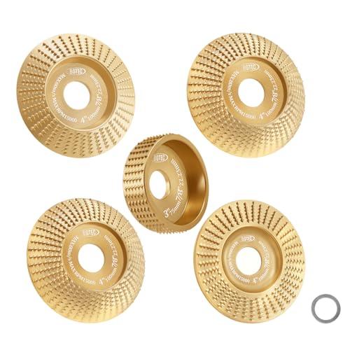 BGTEC Disco Abrasivo per Legno - 5 Pezzi 100MM*4+75MM*1 Mola per Intaglio, Modellatura, Levigatura e Lucidatura - Disco Raspa per Smerigliatrice