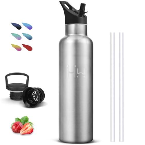 Borraccia Termica, Borraccia 1 litro, Senza BPA, Borraccie con Cannuccia, Senza Perdite, Borraccie Acciaio Inox, Mantiene Caldo per 12 Ore/Freddo 24 Ore, Borracce per Campeggio, Fitness, Viaggio