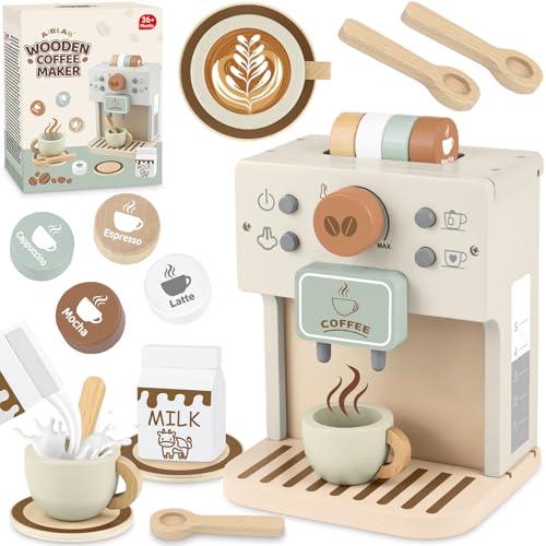 Airlab Macchina Caffè Giocattolo, Accessori Cucina Giocattolo Legno per Bambina Bambini, Set Cibo Finto Giocattolo per Cucina Bambini, Regalo Bambino Compleanno Pasqua Halloween Natale 3 4 5+ Anni