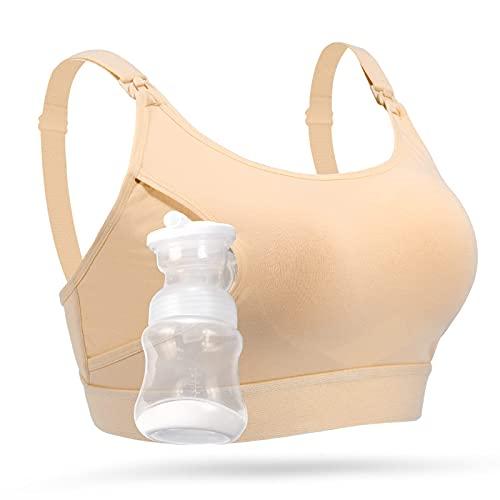 momcozy Reggiseno Allattamento a Mani Libere per Tiralatte, Reggiseno Regolabile per Sostenere Le Pompe e Allattare, Pumping & Nursing in Uno, Beige,M